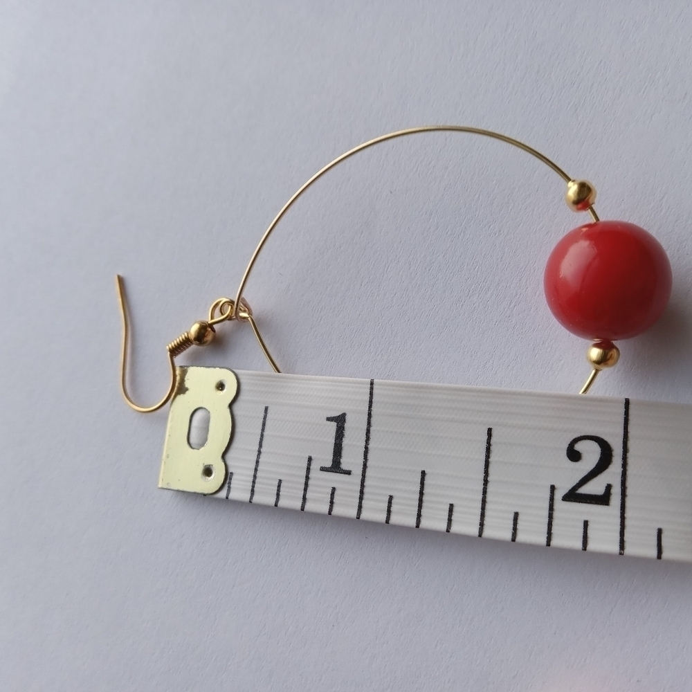 5/$25 Hand crafted Red beaded exposed hoop earrings lagenlook western bohemian - Picture 5 of 5